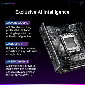ASUS ROG STRIX X870-I GAMING WIFI AMD AM5 X870 Mini ITX motherboard 10+2+1 power stages, Dynamic OC Switcher, Core Flex, DDR5 AEMP, WiFi7, 2x M.2, PCIe®5.0, Q-Release Slim, USB4, AI OCing & Networking