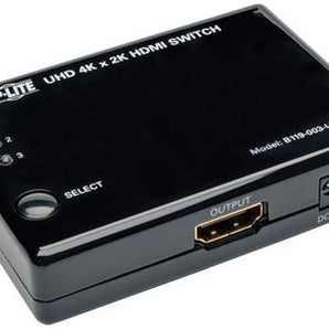 TRIPP LITE 3-Port 4K HDMI Switch for Video & Audio, 3 in 1 Out, IR Remote Control, Mini (B119-003-UHD-MN)