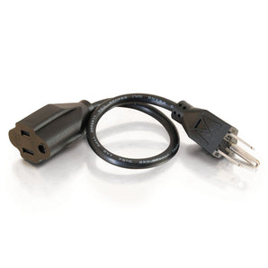 C2G 03137 18 AWG Outlet Saver Power Extension Cord - NEMA 5-15P to NEMA 5-15R, TAA Compliant, Black (1 Feet, 0.30 Meters)