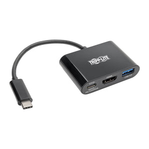 Tripp Lite USB C to HDMI Multiport Adapter Converter with USB Hub PD Charging USB Type C 4K at 30Hz Thunderbolt 3 Black (U444-06N-H4UB-C)