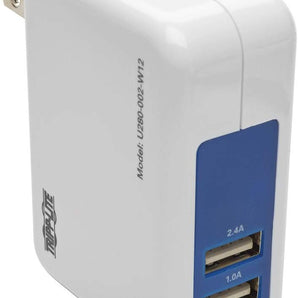 Tripp Lite Dual Port USB Tablet Wall Travel Charger 5V/1.0/2.4A (U280-002-W12), White/Blue