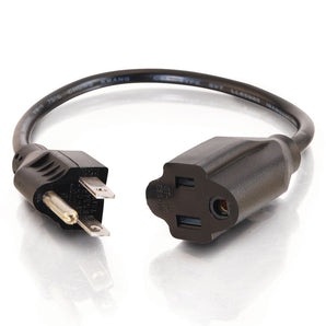 C2G 03137 18 AWG Outlet Saver Power Extension Cord - NEMA 5-15P to NEMA 5-15R, TAA Compliant, Black (1 Feet, 0.30 Meters)