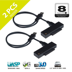Mediasonic USB 3.0 to 2.5-Inch SATA SSD and Hard Drive Adapter Cable (Optimized for SSD, Support UASP and SATA 3 6.0Gbps transfer rate (2.5-Inch 2PK)