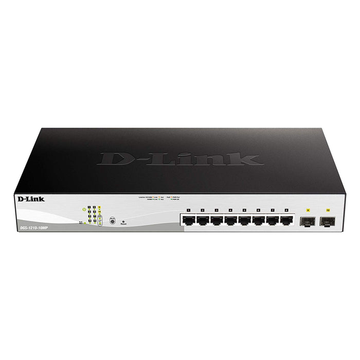 D-Link 10-Port Gigabit Smart Managed PoE Switch Including 2 Gigabit SFP Ports, 130W PoE Budget - DGS-1210-10MP