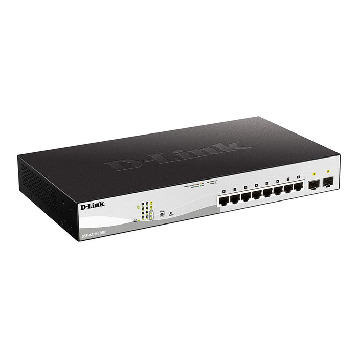 D-Link 10-Port Gigabit Smart Managed PoE Switch Including 2 Gigabit SFP Ports, 130W PoE Budget - DGS-1210-10MP