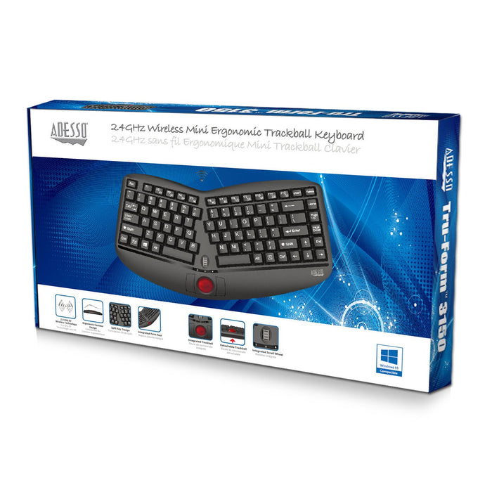 Tru-Form Media 3150 Wireless Ergo  Mini Trackball Keyboard.  Removeable 1000 tra (WKB-3150UB)