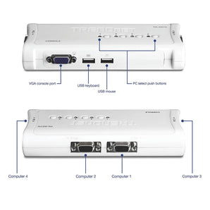 TRENDnet 4-Port USB KVM Switch Kit, VGA & USB Connections, 2048 x 1536 Resolution, Cabling Included, Control up to 4 Computers, TK-407K