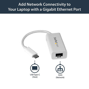 StarTech.com USB C to Gigabit Ethernet Adapter - White - USB 3.1 to RJ45 LAN Network Adapter - USB Type C to Ethernet (US1GC30W)