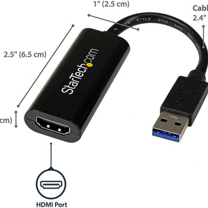 StarTech.com USB 3.0 to HDMI Display Adapter Converter 1080p (1900x1200) - Dual / Multi-Monitor Video Cable w/ External Graphics Card Black(USB32HDES)