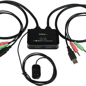 StarTech.com 2 Port USB HDMI Cable KVM Switch with Audio and Remote Switch, USB Powered KVM with HDMI, Dual Port HDMI KVM Switch (SV211HDUA), Black