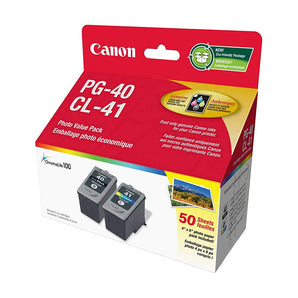 Genuine Canon PG-40/CL-41 Ink Cartridge Photo Value Pack, Black, Tri-Colour and 50 Sheets Photo Paper (0615B010)