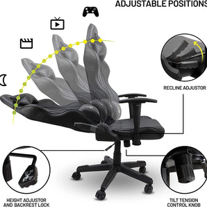 YEYIAN Ergonomic PC Gaming Chair - Reclining Rolling Bucket Seat / Racing Esports Computer Video Game Office Executive Desk Recliner Height / Adjustable Soft Cushioned / Headrest Lumbar Support - Black