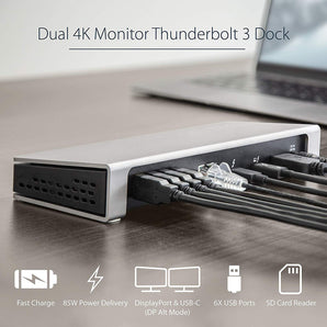 StarTech.com Thunderbolt 3 Dock - 85W Power Delivery - Dual 4K Monitor Docking Station with USB Type C & DisplayPort (TB3DOCK2DPPD)