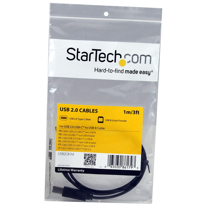 STARTECH USB C to USB B Printer Cable(USB2CB1M), Black, 3'