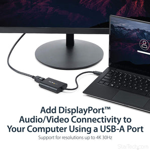 STARTECH USB32DPES2 USB to DisplayPort Adapter, 4K 30Hz, USB 3.0, USB Display Adapter, Dual Monitor Adapter, Multi Monitor Adapter