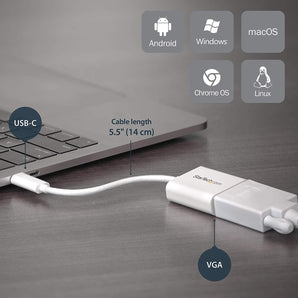 StarTech.com USB-C to VGA Adapter - White - 1080p - Video Converter For Your MacBook Pro / Projector / VGA Display (CDP2VGAW)