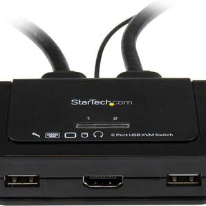 StarTech.com 2 Port USB HDMI Cable KVM Switch with Audio and Remote Switch, USB Powered KVM with HDMI, Dual Port HDMI KVM Switch (SV211HDUA), Black