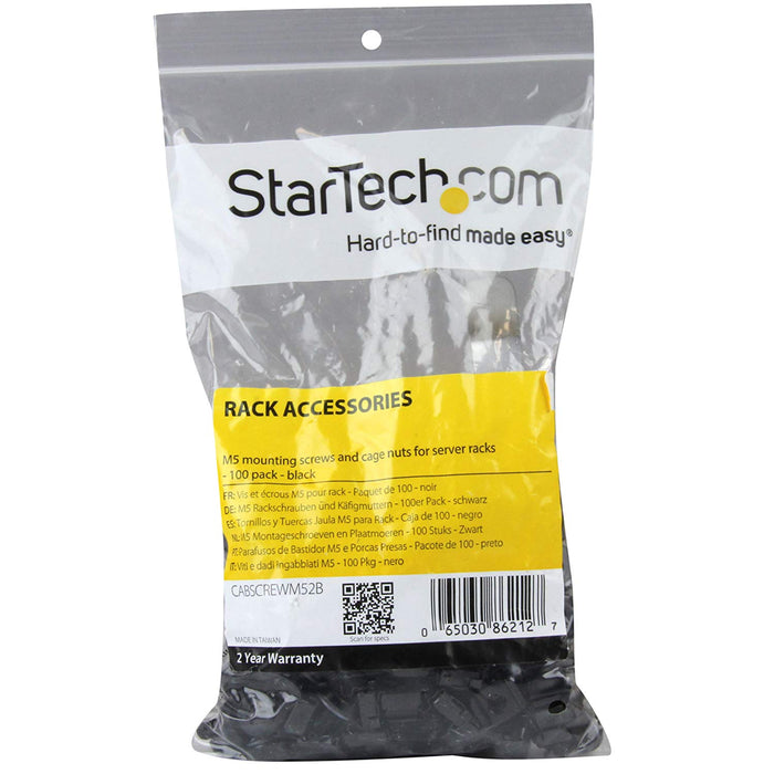 StarTech.com CABSCREWM52B Screws and Cage Nuts, 100 Pack, Black
