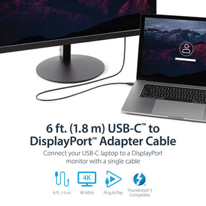 Startech.Com CDP2DPMM6B StarTech.com USB C to DisplayPort Cable - 6 ft / 2m - USB-C DisplayPort Cable - Computer Monitor Cable - DP Cable - USB Type C to DisplayPort Cable