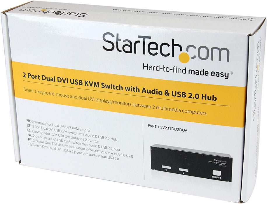 Startech.Com SV231DD2DUA 2 Port Dual Dvi USB Kvm Switch with Audio and USB 2.0 Hub