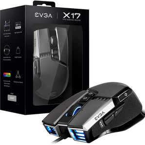 EVGA X17 Gaming Mouse, Wired, Grey, Customizable, 16,000 DPI, 5 Profiles, 10 Buttons, Ergonomic 903-W1-17GR-KR