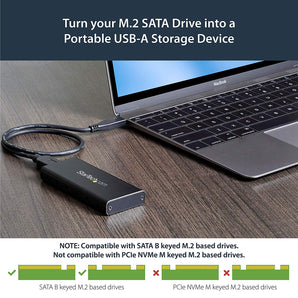 StarTech.com M.2 SSD Enclosure for M.2 SATA SSDs - USB 3.1 (10Gbps) with USB-C Cable - External Enclosure for USB-C Host - Aluminum (SM21BMU31C3)