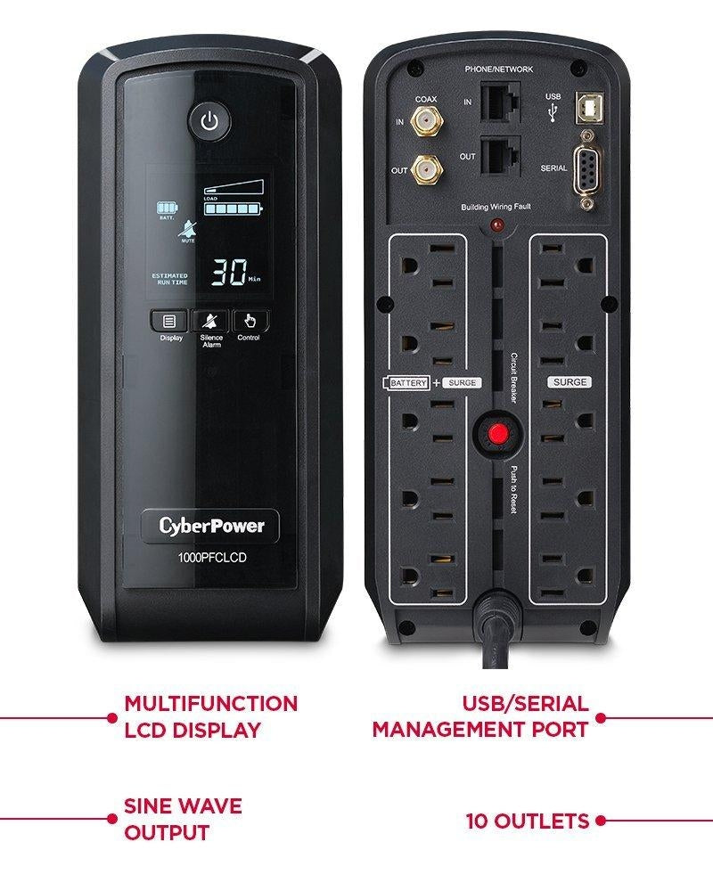 CyberPower CP1000PFCLCD Line-interactive 1000VA 10AC outlet(s) Tower Black uninterruptible power supply (UPS) - V&L Canada