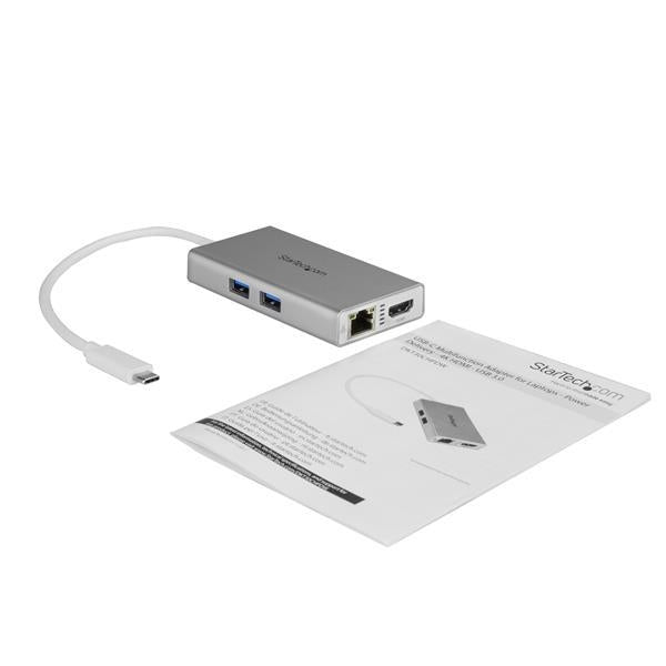 StarTech.com USB-C Multiport Adapter for Laptops - Power Delivery - 4K HDMI - GbE - USB 3.0 - Silver &amp; White DKT30CHPDW - V&L Canada