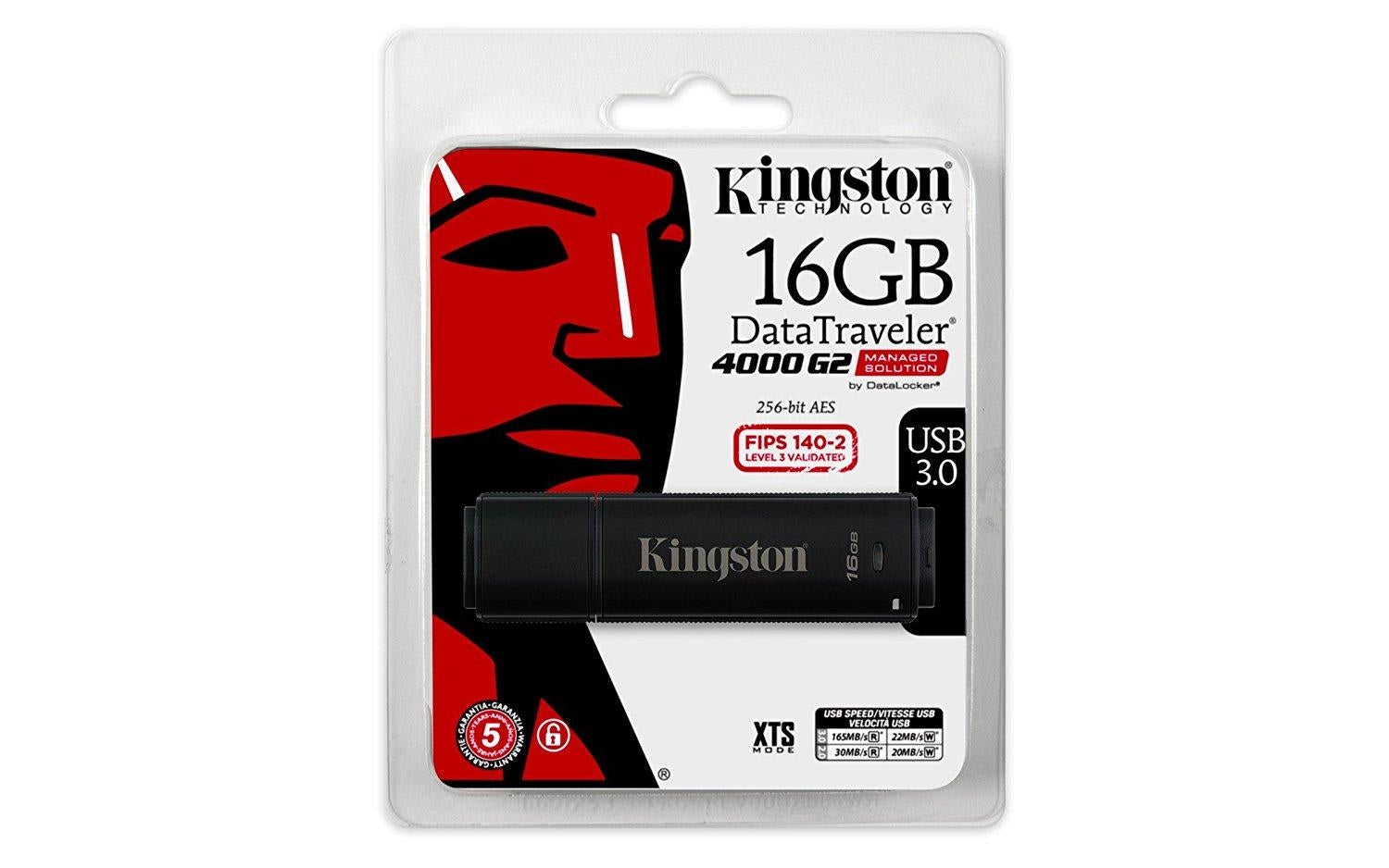 KINGSTON TECHNOLOGY 16GB USB 3.0 DT4000 G2 256 AES FIPS 140-2 Level 3 (Management Ready) (DT4000G2DM/16GB) - V&L Canada