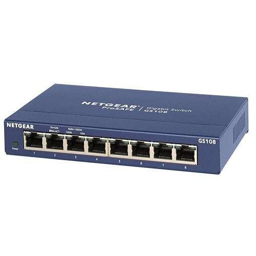 NetGear ProSafe Plus Gigabit Switch - 8 Ports, 10/100/1000 Base-T RJ45 Ports, Unmanaged, 16Gbps, QoS, Desktop - GS108-400NAS - V&L Canada