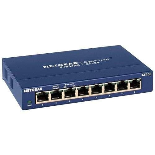 NetGear ProSafe Plus Gigabit Switch - 8 Ports, 10/100/1000 Base-T RJ45 Ports, Unmanaged, 16Gbps, QoS, Desktop - GS108-400NAS - V&L Canada