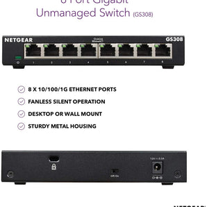 Netgear GS308-300PAS network switch Unmanaged L2 Gigabit Ethernet (10/100/1000) Black
