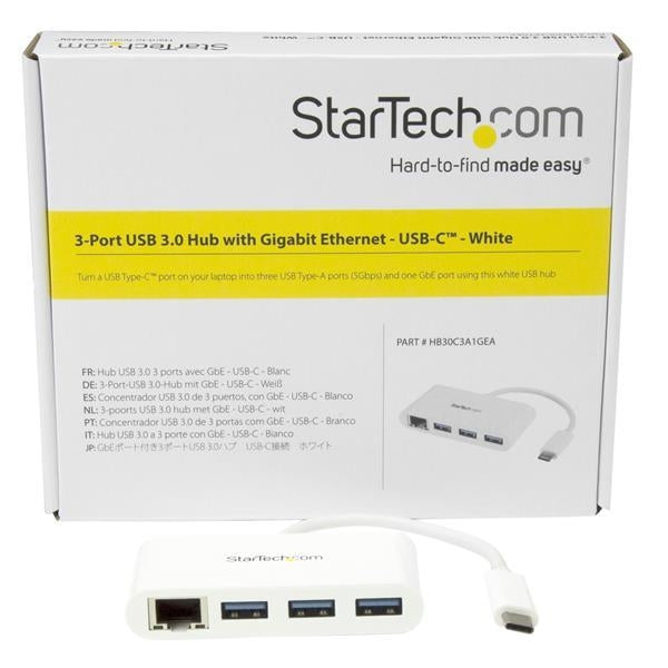 StarTech Accessory  3Port USB 3.0 Hub plus Gigabit Ethernet White Retail (HB30C3A1GEA) - V&L Canada