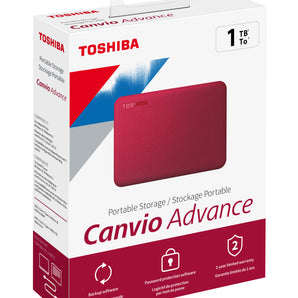 CANVIO Advance Portable External Hard Drive, USB 3.0/2.0, 1TB, Red, 2-Year Stand (HDTCA10XR3AA)