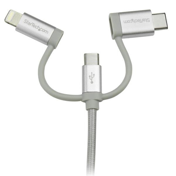 StarTech USB Multi-Charger Cable - Lightning, USB-C, Micro-B - Braided - 1 m (3 ft.) LTCUB1MGR - V&L Canada