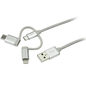 StarTech USB Multi-Charger Cable - Lightning, USB-C, Micro-B - Braided - 1 m (3 ft.) LTCUB1MGR - V&L Canada