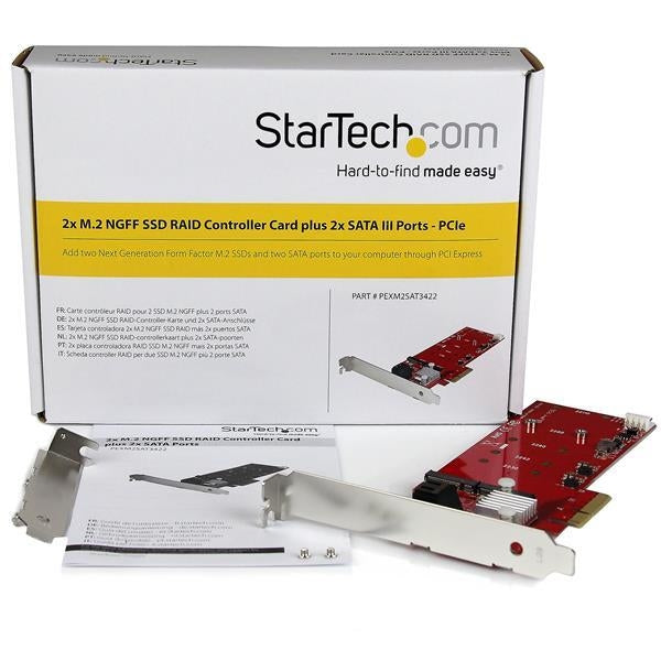 StarTech 2x M.2 NGFF SSD RAID Controller Card plus 2x SATA III Ports - PCIe (PEXM2SAT3422) - V&L Canada