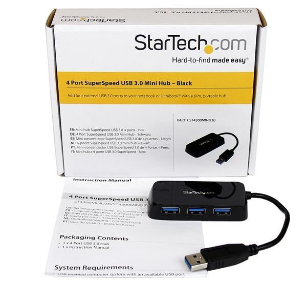StarTech Accessory  Portable 4 Port SuperSpeed Mini USB 3.0 Hub Black Retail (ST4300MINU3B) - V&L Canada