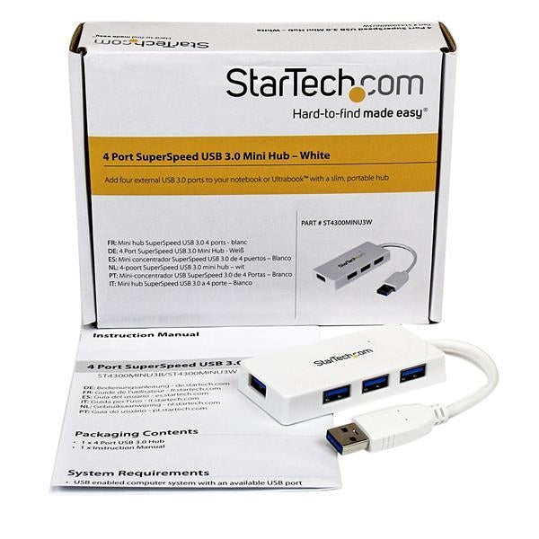 StarTech Accessory  Portable 4 Port SuperSpeed Mini USB 3.0 Hub White Retail (ST4300MINU3W) - V&L Canada