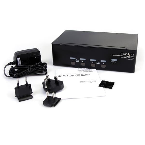 StarTech 4 Port DVI VGA Dual Monitor KVM Switch USB with Audio &amp; USB 2.0 Hub (SV431DDVDUA) - V&L Canada