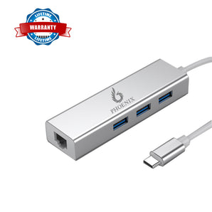 Phoenix USB Type-C to 3 Port USB Hub with Ethernet Adapter - Aluminum alloy