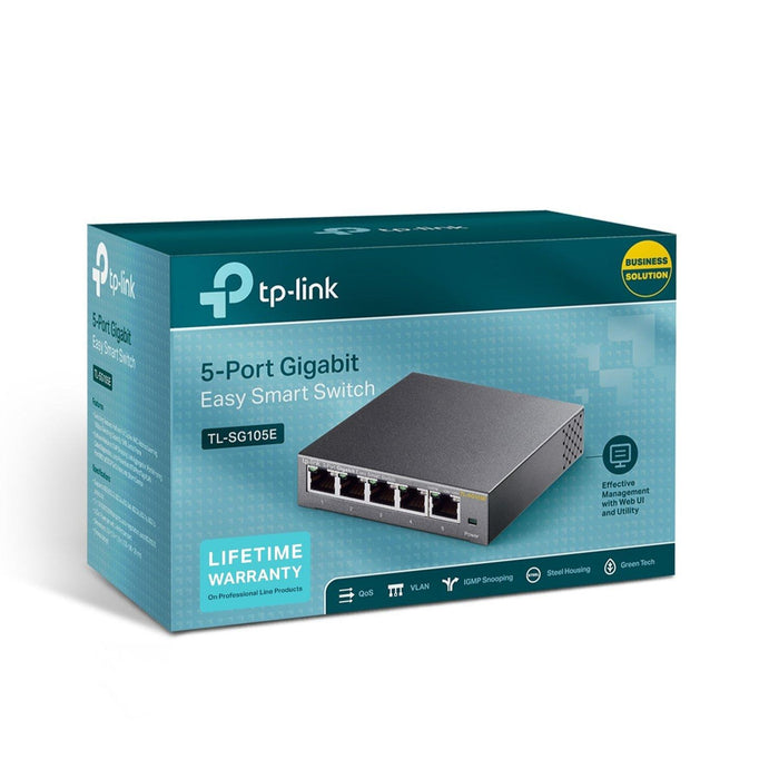 TP-Link TL-SG105E 5-Port Gigabit Easy Smart Switch with 5 10/100/1000 Mbps RJ45 Ports, MTU/Port/Tag-Based VLAN, QoS and IGMP - V&L Canada