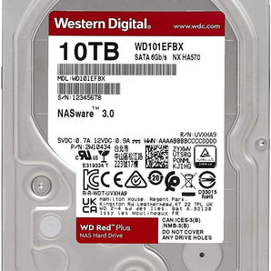 Western Digital 10TB WD Red Plus NAS Internal Hard Drive HDD - 7200 RPM, SATA 6 Gb/s, CMR, 256 MB Cache, 3.5" - WD101EFBX